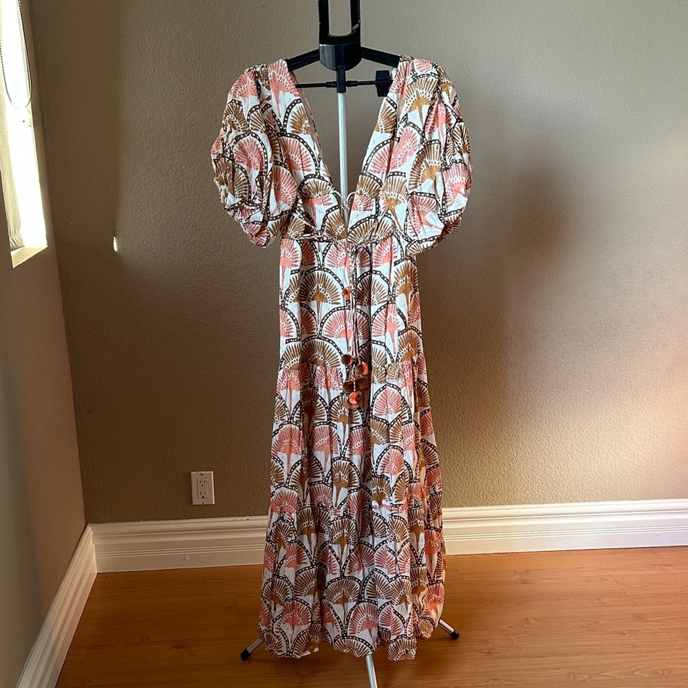 Elegant Pink and Brown Maxi Dress Marea Isla Dress.